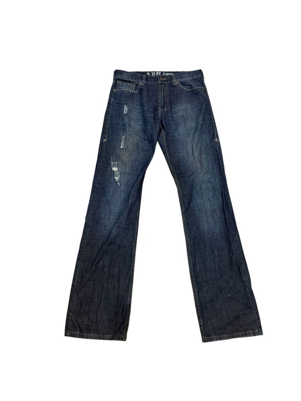 B. Tuff Jeans Knight Men’s 32x36 Distressed Boot Cut Dark Wash Western Denim